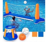 Juego de flotador de piscina, red de voleibol y aros y pelotas de baloncesto para niños y adultos, juego de waterpolo Juguete de piscina, Voleibol ...