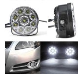 2x Luz diurna redonda blanca de 12 V 9 LED 6000 K DRL Lámpara de conducción diurna impermeable para automóviles de niebla de 70 mm para vehículos d...