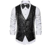 Chaleco de lentejuelas brillantes para hombre, chaleco de traje con cuello en V Negro M