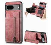 Foxdock Estuche para Google Pixel 6A Función de soporte Cubierta trasera plegable Cartera con cremallera vintage Rosa