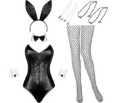 Disfraz de conejito Lencería y colas Bodysuit Juego de roles Traje de conejo Set para Halloween Disfraz de Navidad Z Blanco y negro S