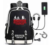 Stranger.Things Mochila de gran capacidad Mochila de viaje ajustable para estudiantes escolares Bolsa de carga USB