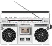 Reproductor de casetes Boombox Multifuncional con asa Reproductor de cinta de sonido estéreo plateado Plata 42.5cmx13.3cmx24cm