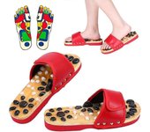 Foot Massage Slippers, Red/Black Powerful Natural Stone Feet Acupoint Massage Sandals Acupressure Shiatsu Arch Pain Relief Slippers Shoes for Men Wome