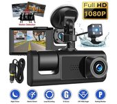 Cámara de tablero de 3 cámaras 1080P Dashcam de pantalla de 2 pulgadas Grabadora de conductor negra para taxi CAR DVR Cámara trasera universal Negro