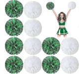 Pack 24 Pompones porristas metálicos Pompones de 12 pulgadas con bastón Blanco verde