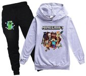 Minecraft Impreso Niños Tracksuit Set Chicos Chicas Sudadera con capucha Jogger Pantalones Pantalones Outfit Activewear Gris 9-10 Years