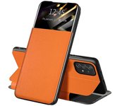 Para Samsung Galaxy A52 4G / 5G / A52s 5G Ver ventana Funda de teléfono de cuero a prueba de caídas con soporte para tarjetas Naranja