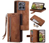 Para Motorola Edge 50 Neo 5G Funda de Teléfono de Cuero PU con Cremallera Cartera 9 Ranuras para Tarjetas - Marrón Multicolor Brown