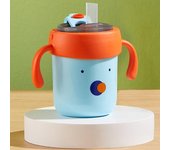 Vaso para sorber de acero inoxidable para niños pequeños de 300 ml con báscula, asa Taza portátil para bebés anticaída (sin FDA, BPA Multicolor Blue