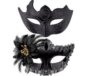 Heytea Máscara de mascarada de pareja Set Máscara de fiesta veneciana Máscara de disfraz de plástico de Halloween Máscara de Mardi Gras para mujere...