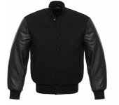 Kartex Suits Varsity Letterman Lana Negra Sólida Mangas de Cuero Genuino Bomber Chaqueta Universitaria-zx negro L