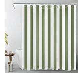 Cortina de Ducha de Tela de Rayas Verdes y Blancas Salvia para Baño con 10 Ganchos, Cortinas de Ducha de Rayas Verticales para Baño, Granja Moderna...