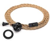 Heyone Kit de luz colgante de enchufe vintage, kit de cable de luz colgante de cuerda de cáñamo retorcido vintage de 15 pies con interruptor de enc...