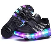 Nuevas zapatillas de patinaje recargables USB de doble rueda H Negro 35