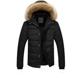 Men Jackets Hombres Chaqueta de invierno caliente grueso cálido Parka lana piel con capucha militar ja Negro M