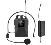 Auriculares con micrófono inalámbrico UHF con transmisor y receptor, petaca con pantalla digital LED -CDSX negro