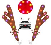 Astas de reno para coches, astas de reno de coche y nariz con luces multicolores LED cascabeles, decoraciones navideñas de coche Kit de astas Auto ...