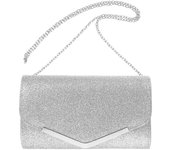 Bolso de noche Bolso de mano Fiesta de bodas Bolso de mensaje Bolso de mano Bolso de mano Bolso de cadena simple para mujeres damas (plateado) plata