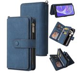 Compatible con Oppo A53 5g Funda Tarjetero de Crédito Piel PU Premium Resistente a los Golpes Bolsillo con Cremallera Antiarañazos - Azul