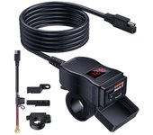 Cargador USB para motocicleta, USB dual tipo C PD y cargador de teléfono para motocicleta Quick Charge 3.0 con voltímetro e interruptor de encendid...