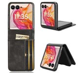 Para Motorola Razr 50 Ultra 5G Wallet Case Funda de teléfono de cuero a prueba de golpes Negro