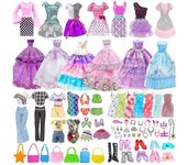 56Pcs Muñeca Ropa Y Accesorios Conjunto Hecho A Mano Vestidos De Moda Vestidos De Novia Atuendos Casuales Top