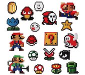 Phwj Un conjunto de 19 juegos de dibujos animados, Mario pixel cloth pegatinas computadora bordado decoración bolsa Zhangzai insignia ropa pegatina...