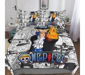 ONE PIECE Juego de 3 piezas Funda nórdica impresa Juego de cama, juego de cama, funda de edredón de anime Luffy suave con funda de edredón con crem...