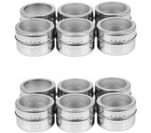 12 piezas / juego de tapa transparente frasco de especias magnético contenedor de almacenamiento de salsa de especias de acero inoxidable ollas de ...