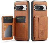 Fierre Shann Funda de cuero de vaca encerada para Google Pixel 9 / 9 Pro Marrón