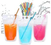 100pcs 16oz bolsas de bebida para adultos - bolsas de bebida con pajitas X100 - bolsas de batido resellables Como se muestra