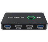 Selector de conmutador KVM USB3.0 para 2 ordenadores que comparten el teclado, el ratón, la impresora y el monitor HD 4K@60Hz Negro