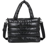 Puffer Tote Bag para mujeres Acolchado Bolso hinchado Ligero invierno abajo Algodón acolchado Bolso de hombro acolchado Negro