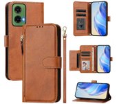 Para Motorola Moto G35 5G Funda con cremallera Bolsillo Múltiples ranuras para tarjetas Funda de cuero para teléfono - Marrón Multicolor Brown