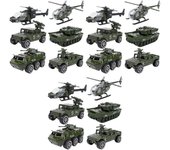 18 piezas 1:87 Aleación Deslizamiento De coche Modelo Set Aleación Vehículo militar Mini diecast Car Toys Set Helicóptero Tanque Carro blindado par...