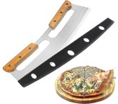 Balancín cortador de pizza con mangos de madera y cubierta protectora Rueda de corte de pizza de acero inoxidable afilada (14)