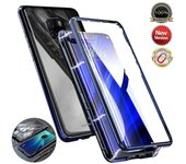 Funda magnética compatible con Huawei Mate 20 Pro, cubierta protectora de vidrio templado transparente de doble cara Azul