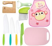 9 piezas de madera para niños cuchillos Set Cuchillo de ola de patata cuchillos de plástico con pelador de delantal Conjunto de cuchillos de inicio...