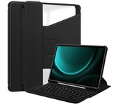 Tablet Case Para Samsung Galaxy Tab S9 FE+ 360 Rotation Funda de cuero inteligente transparente con teclado Negro