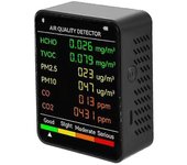 6 en 1 detector de calidad del aire lcd pantalla grande medidor de CO2 pm2.5 pm10 hcho tvoc Co Co2 Co dióxido de carbono formaldehído monitor Negro...