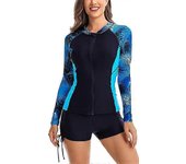 Rash Guard para mujer Protección UV UPF 50+ Camiseta de natación de manga larga Camiseta de natación Traje de baño con cremallera para mujer Traje ...