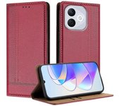 For Honor 400 Lite Funda para teléfono con soporte de cuero con patrón de cuadrícula en forma de L y ranuras para tarjetas - Rojo Multicolor Red