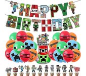 Minecraft Theme Party Supplies Kit Balloons Banner Cake Toppers Decoraciones Set