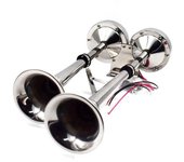 Bocina de bocina doble marina Bocina eléctrica marina de acero inoxidable 18-1/2 pulgadas 12V Bocina de tubo doble / doble Bocina de flauta Plata