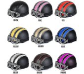 Scooter Scooter Open Casco de cuero de media cara con gafas anti-uv Retro Vintage Style 54-60cm