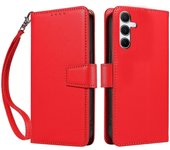 Para Samsung Galaxy A16 4G / 5G Estuche RFID Bloqueo de PU Cartera de cuero Cubierta de teléfono plegable con correa para la muñeca Rojo