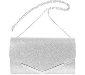 Bolso de noche Bolso de mano Fiesta de bodas Bolso de mensaje Bolso de mano Bolso de mano Bolso de cadena simple para mujeres damas (plateado) Plata