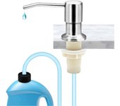 West&month Dispensador de detergente de cocina empotrado de acero inoxidable con manguera de extensión de silicona de 1,2 m y bomba giratoria de 360º