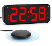 Reloj despertador ruidoso para adultos que duermen mucho, reloj despertador dual con agitador de cama, para dormitorios, pantalla grande de 6,5 pul...